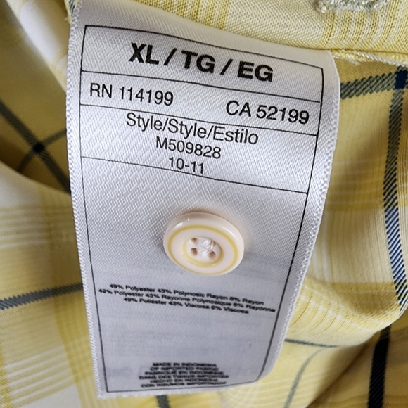 Quicksilver Plaid Button Front Shirt Short Sleeve Yellow Navy White Size XL - Picture 15 of 16